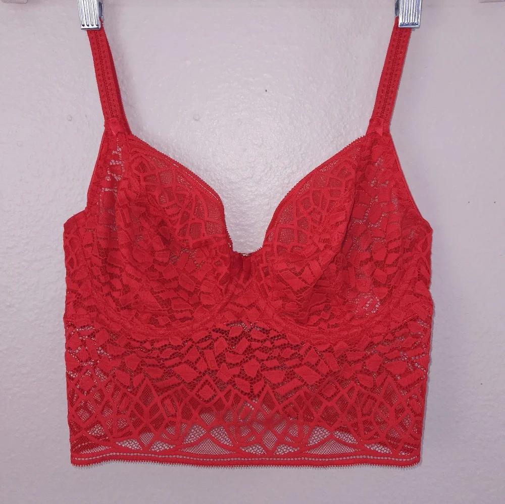 New! FREYA Soiree Longline Lace Underwire Bra 30G Rouge Red Bralette - Picture 4 of 7